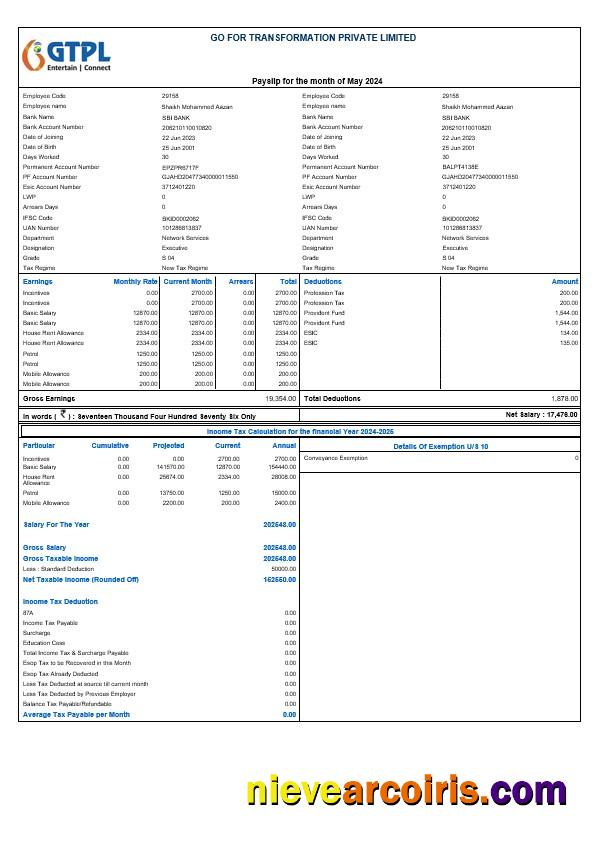 Go For Transformation payslip